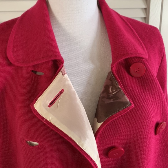 Talbots Double Breasted Merino Wool Sweater Blazer Women’s Fuchsia Pink Size S - Picture 5 of 12